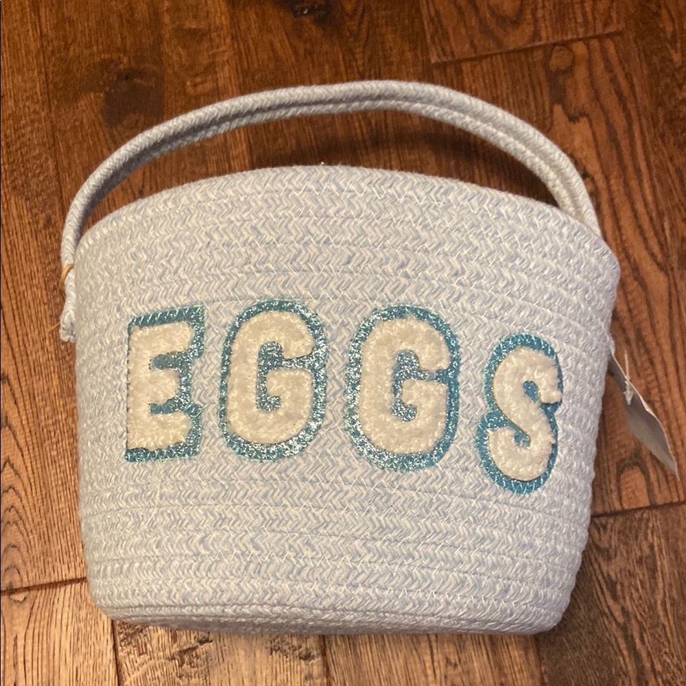 Woven Easter Basket with Blue and White Accents